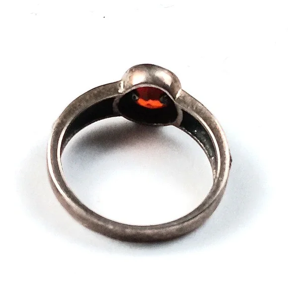 VTG Silver Ring Orange Stone 925 Hippy Boho Ring Sz 7.75 Floral Detail - Picture 4 of 7